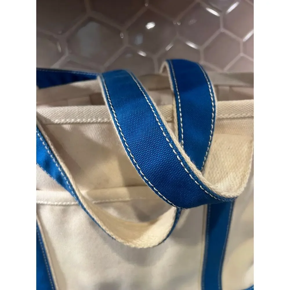 Land’s End Canvas Classic Bag Tote Cream Blue Beach School Diaper Grocery Travel